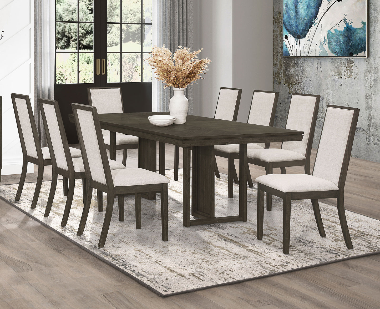 Kelly 9-piece Rectangular Dining Table Set Dark Grey