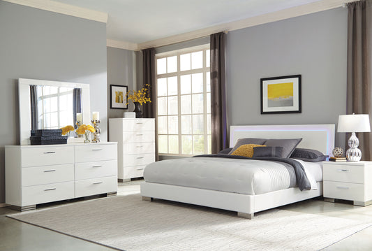 Felicity 6-piece Eastern King Bedroom Set White High Gloss