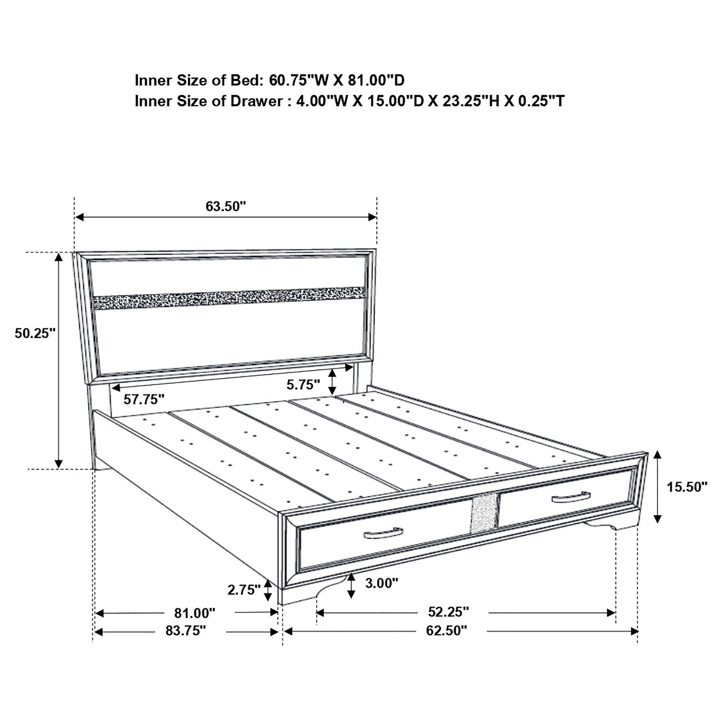 Miranda 51-inch Wood Queen Storage Panel Bed White