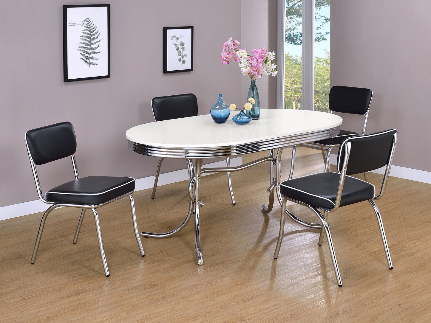 Retro 5-piece Oval Dining Table Set White and Black