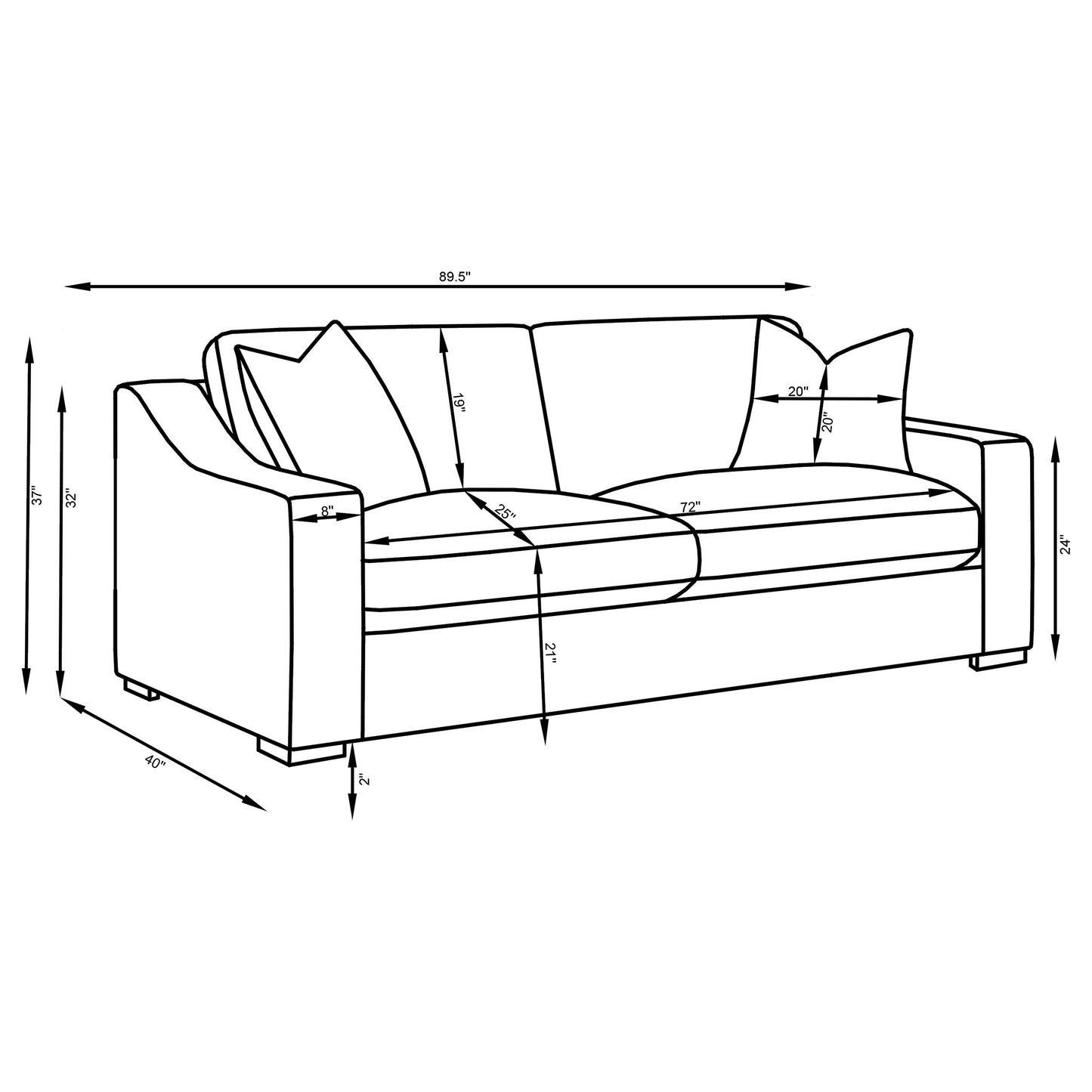 Ashlyn 3-piece Upholstered Sloped Arm Sofa Set White