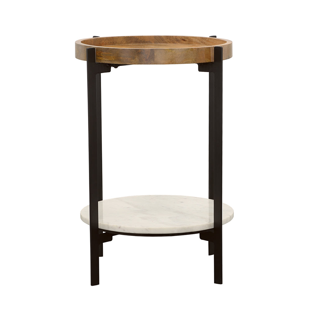 Adhvik Round End Side Table Marble Shelf Natural and Black