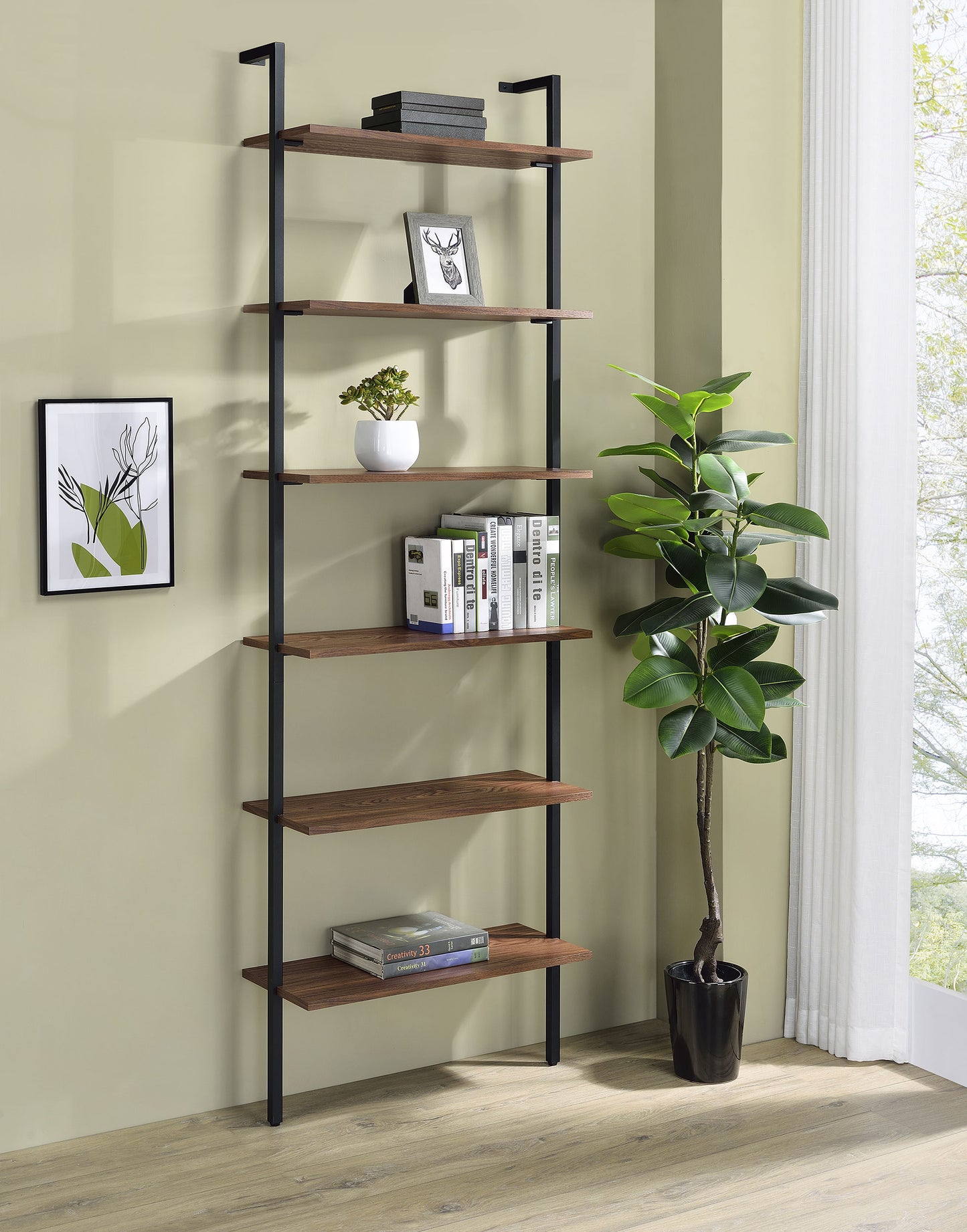 Owens 96-inch 6-shelf Wall Bookshelf Walnut