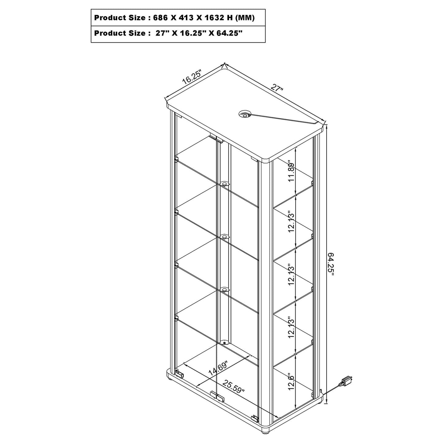 Aero 5-shelf Display Curio Cabinet with LED Lighting White