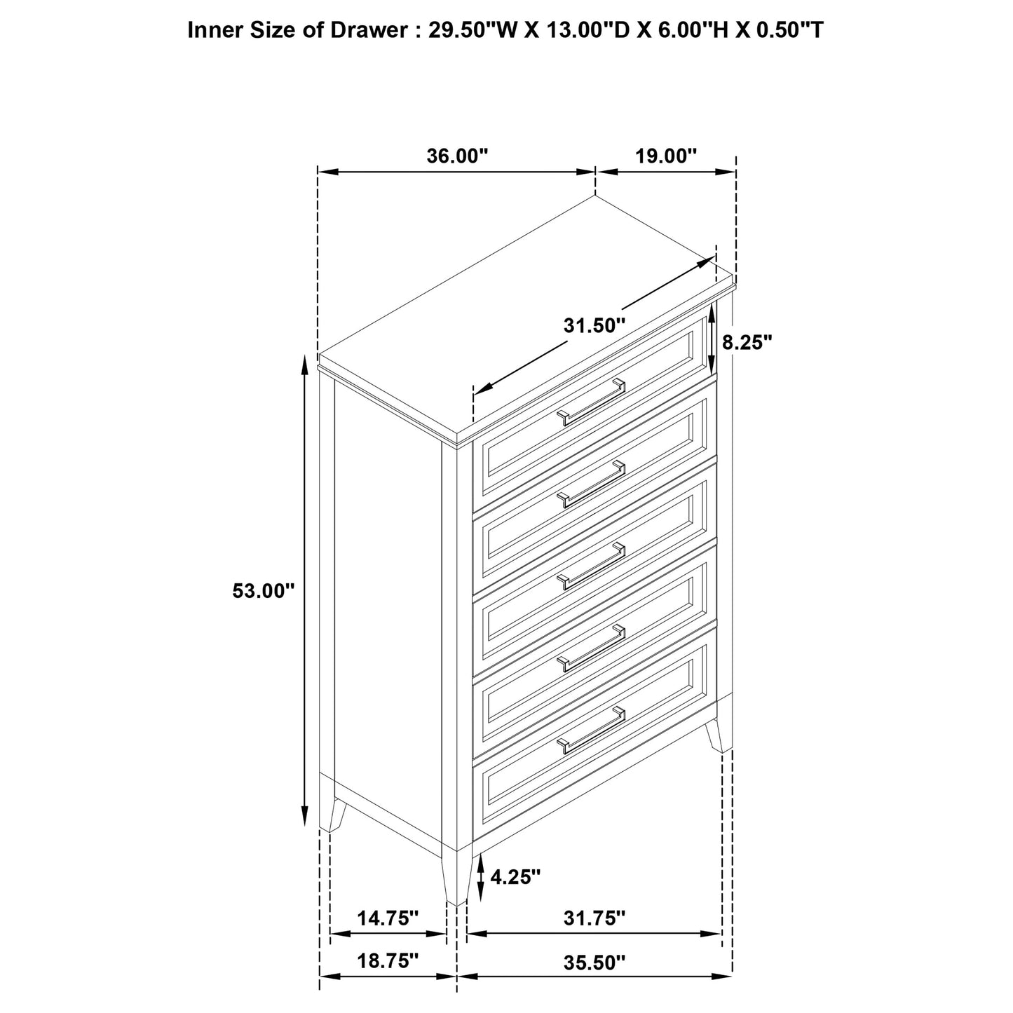 Marielle 5-drawer Bedroom Chest Distressed White