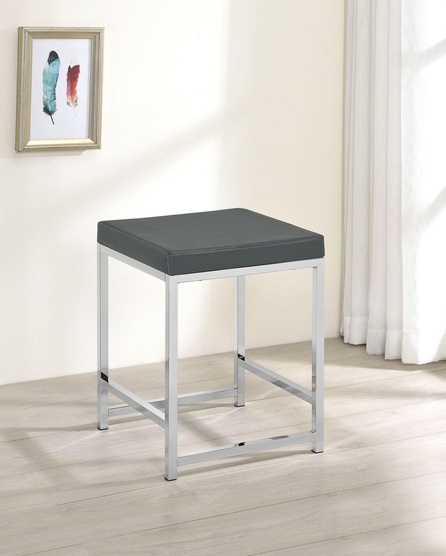 Afshan Upholstered Square Padded Vanity Stool Chrome