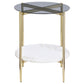 Jonelle Round Glass Top End Table White Marble Shelf Gold