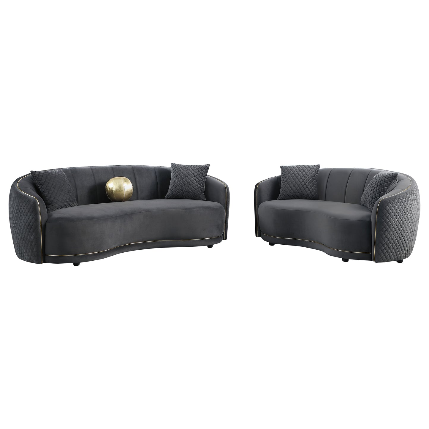 Brookside Velvet Upholstered Curved Loveseat Dark Grey