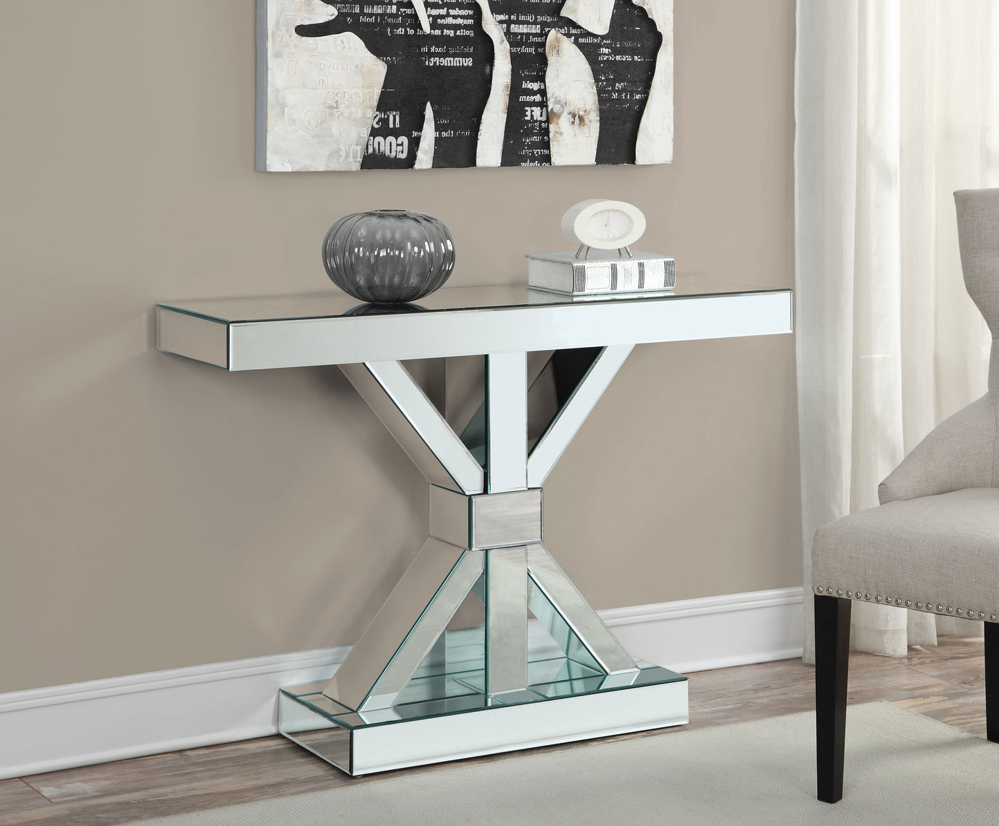 Lurlynn X-shaped Mirrored Entryway Console Table Silver
