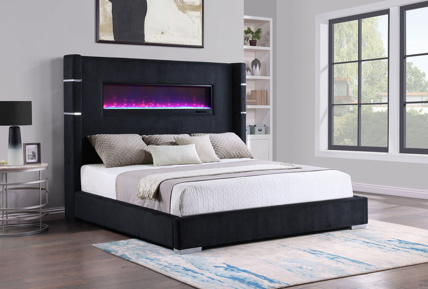 Tisdall 67-inch Upholstered Queen Fireplace Bed Black