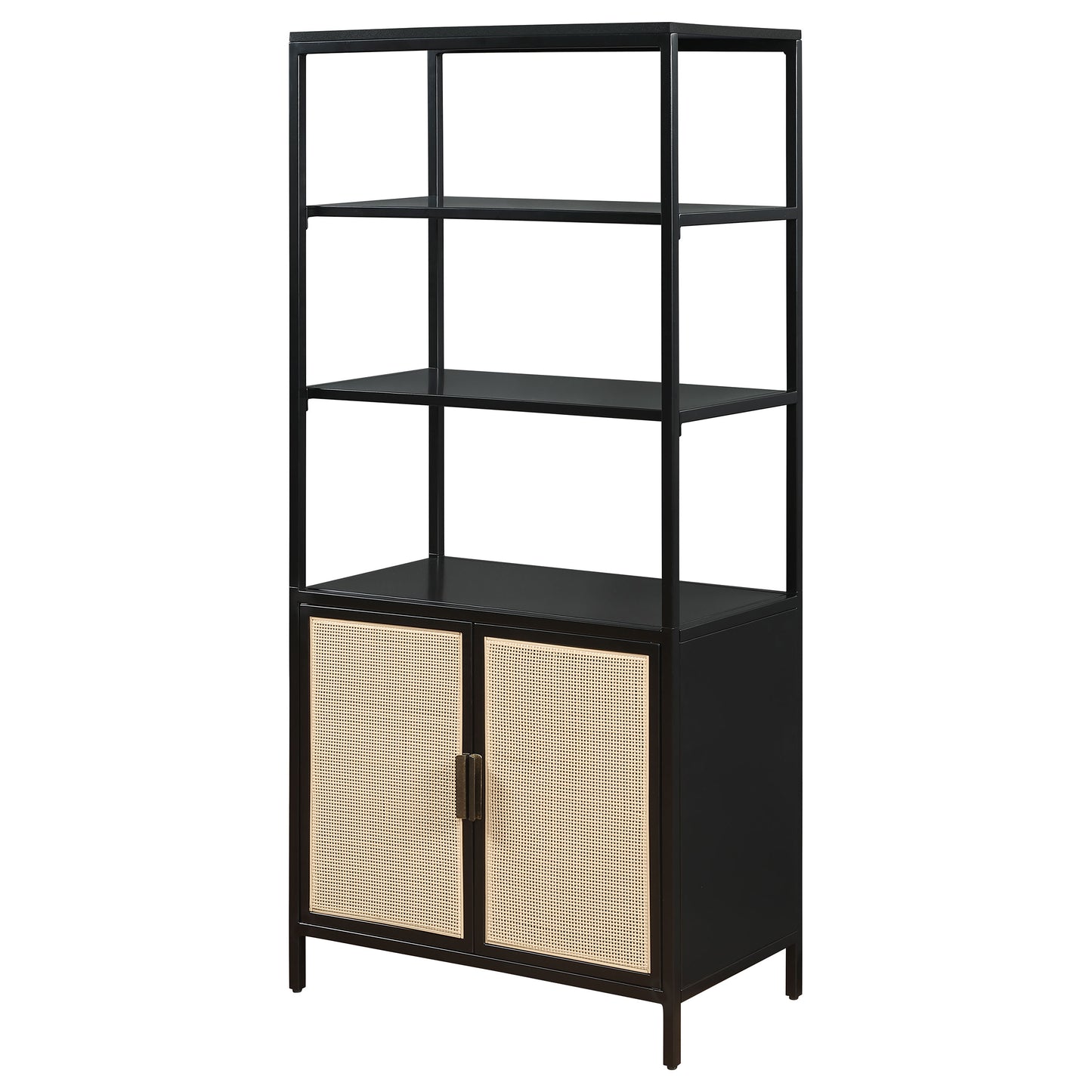 Amherst 3-shelf Radio Weave Cane Metal Accent Cabinet Black