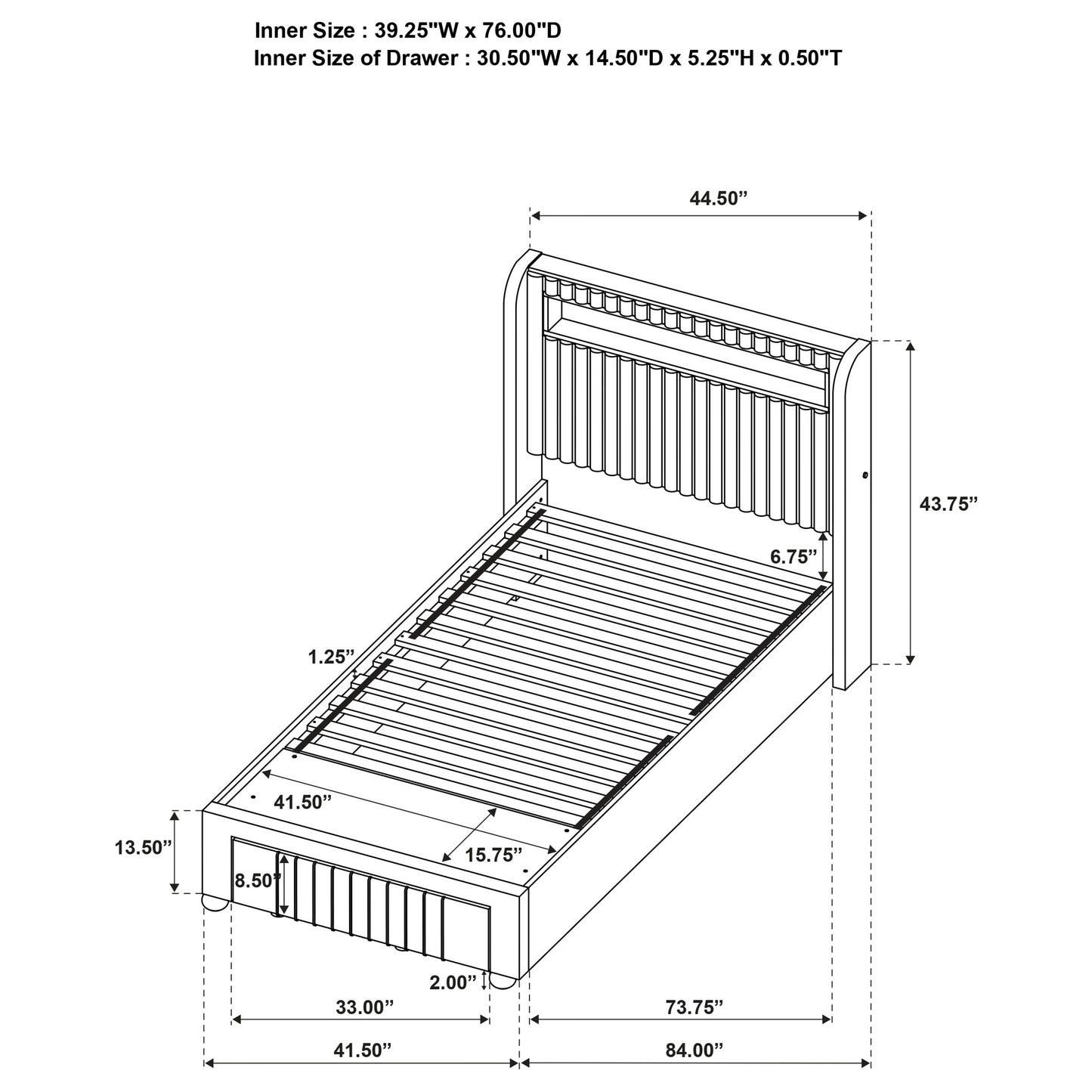 Madison Upholstered LED Twin Storage Platform Bed Cream