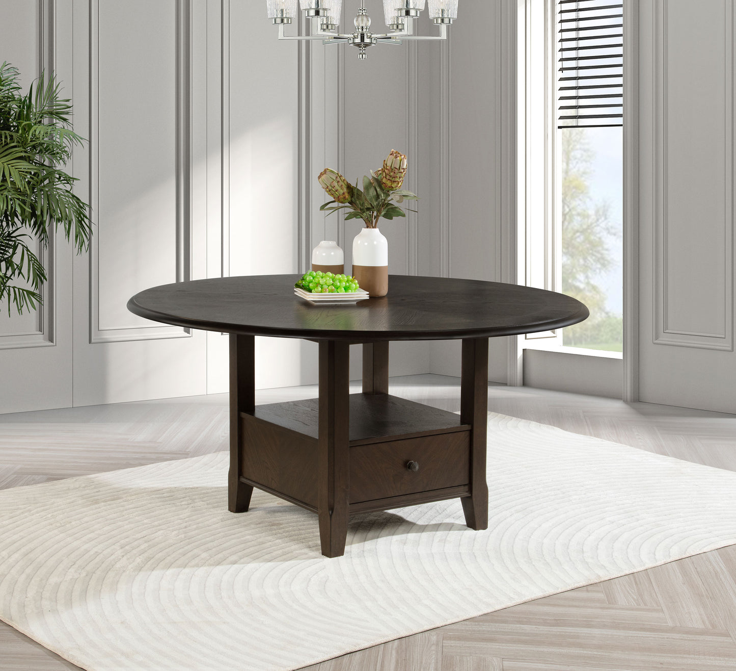 Twyla 60-inch Round Dining Table with Drawer Dark Cocoa