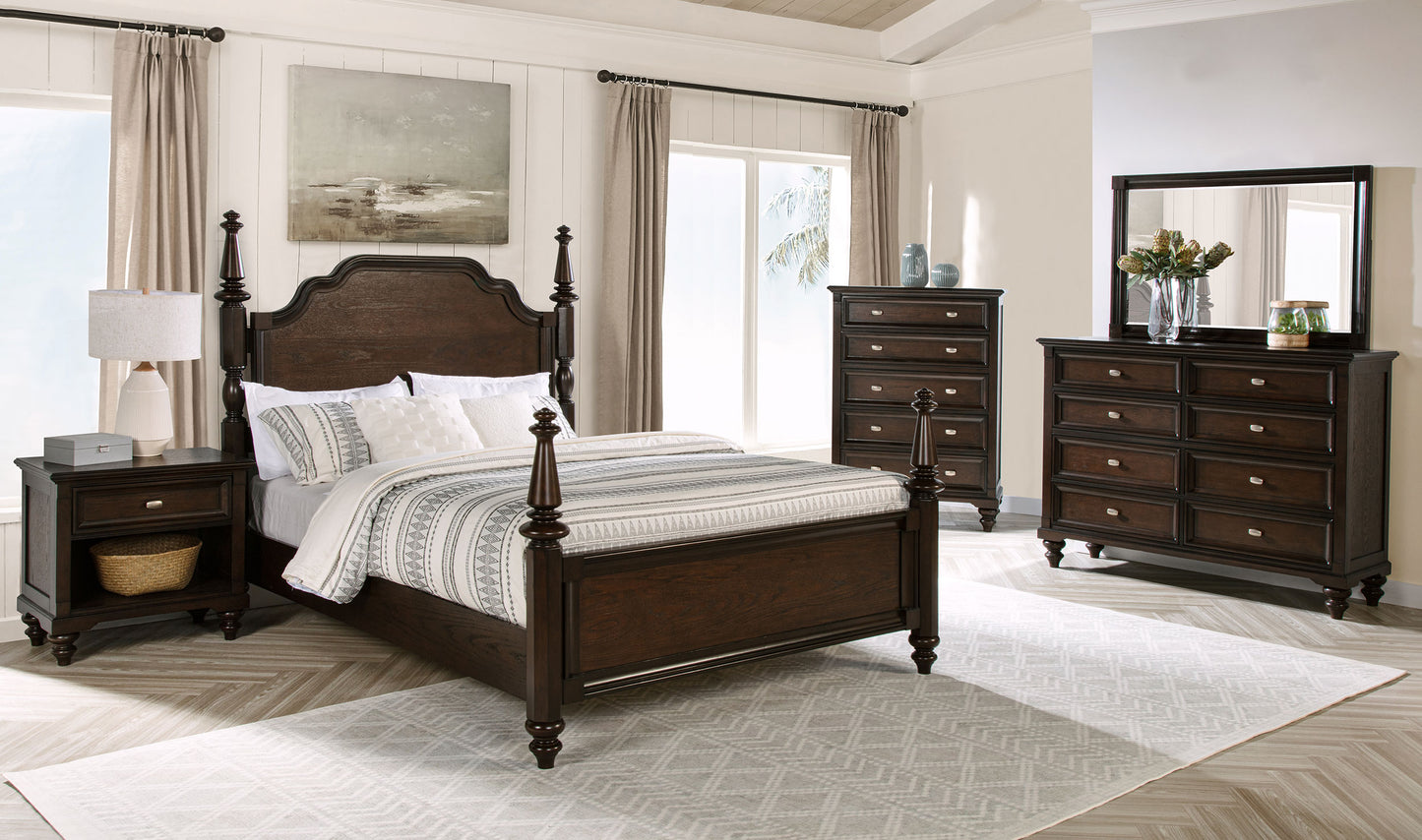 Andover 63-inch Four Poster California King Bed Dark Oak