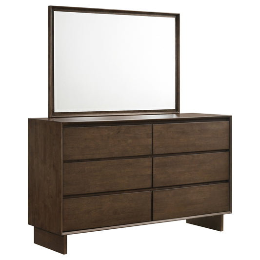 Glenwood 6-drawer Dresser and Mirror Warm Brown