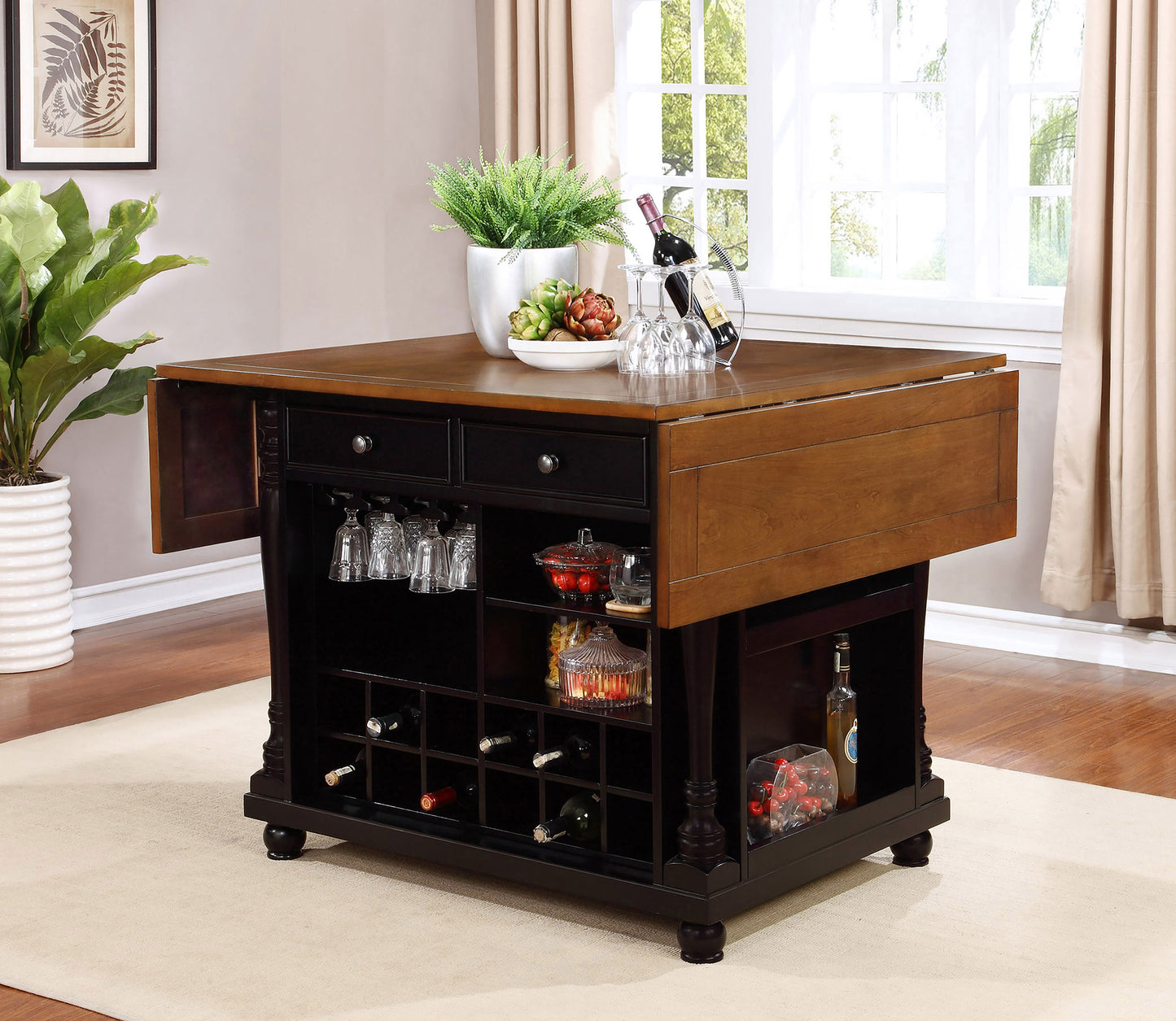 Slater 2-drawer Drop Leaf Kitchen Island Table Black