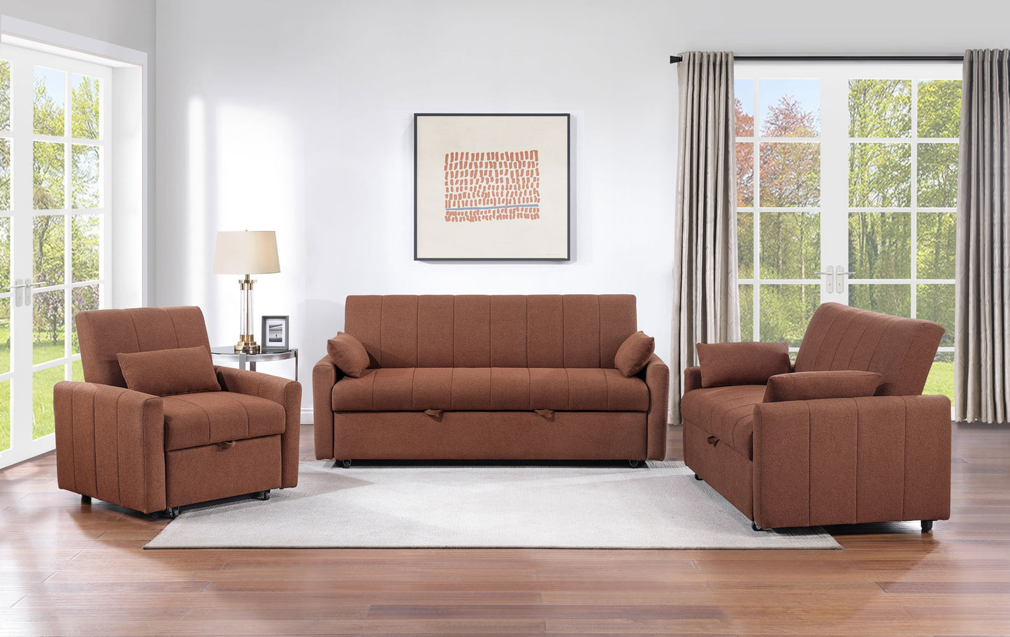 Portland Boucle Upholstered Sleeper Sofa Bed Copper