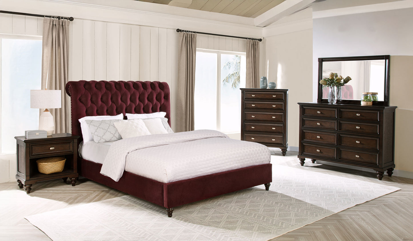 Devon 57-inch Upholstered Eastern King Panel Bed Wine Red