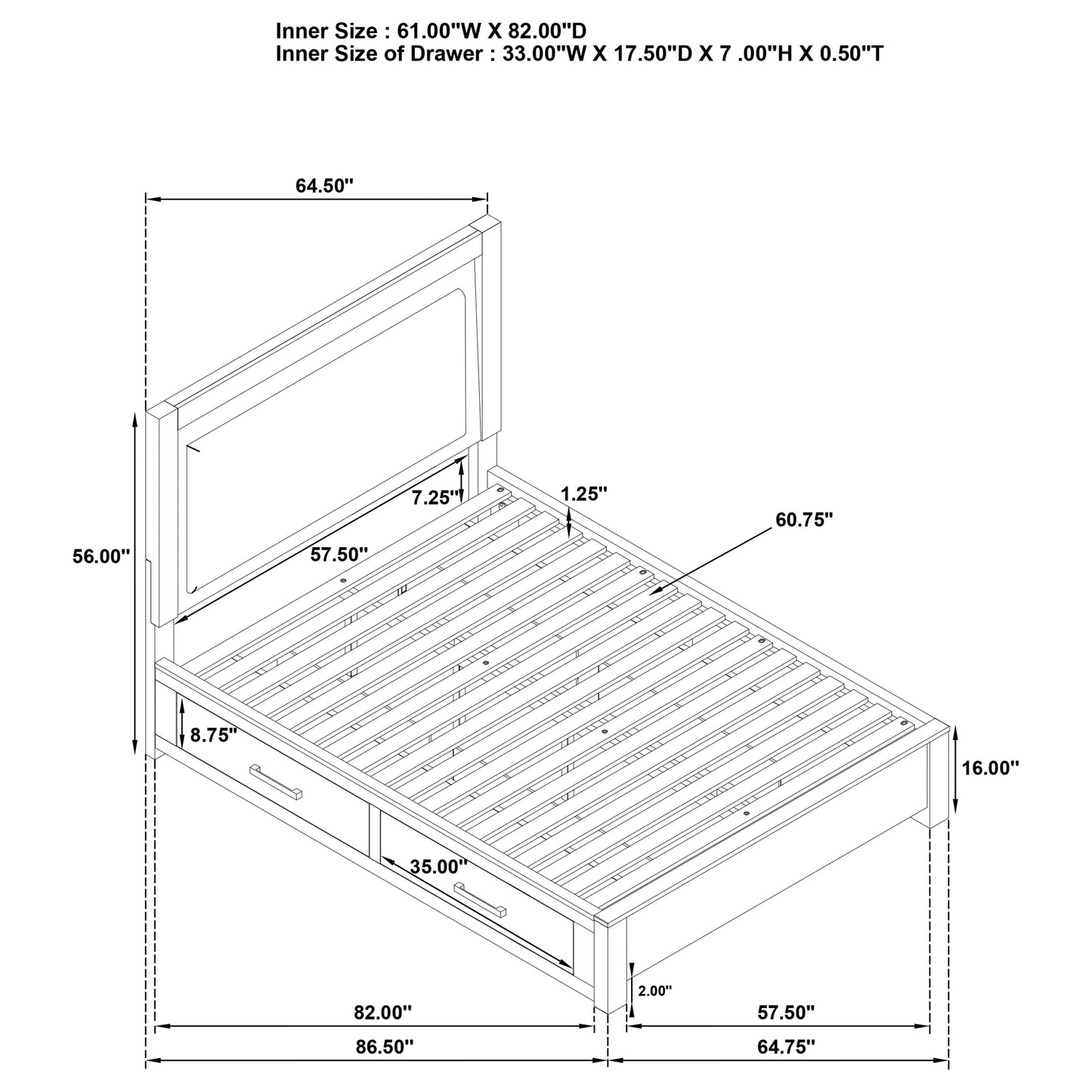 Kenora 56-inch Queen LED Storage Bed Barley Brown