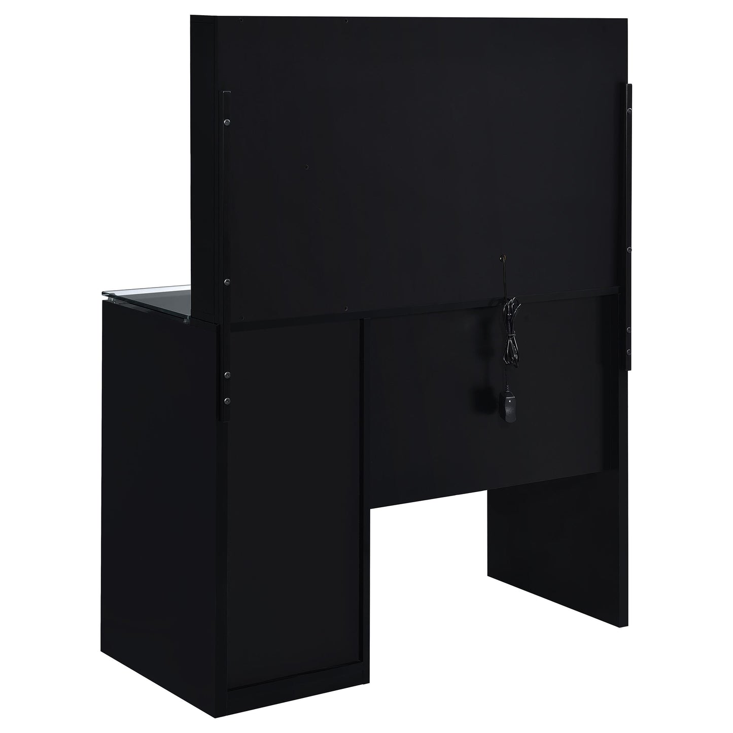 Flora 2-drawer Vanity Table Set LED Mirror and Stool Black High Gloss