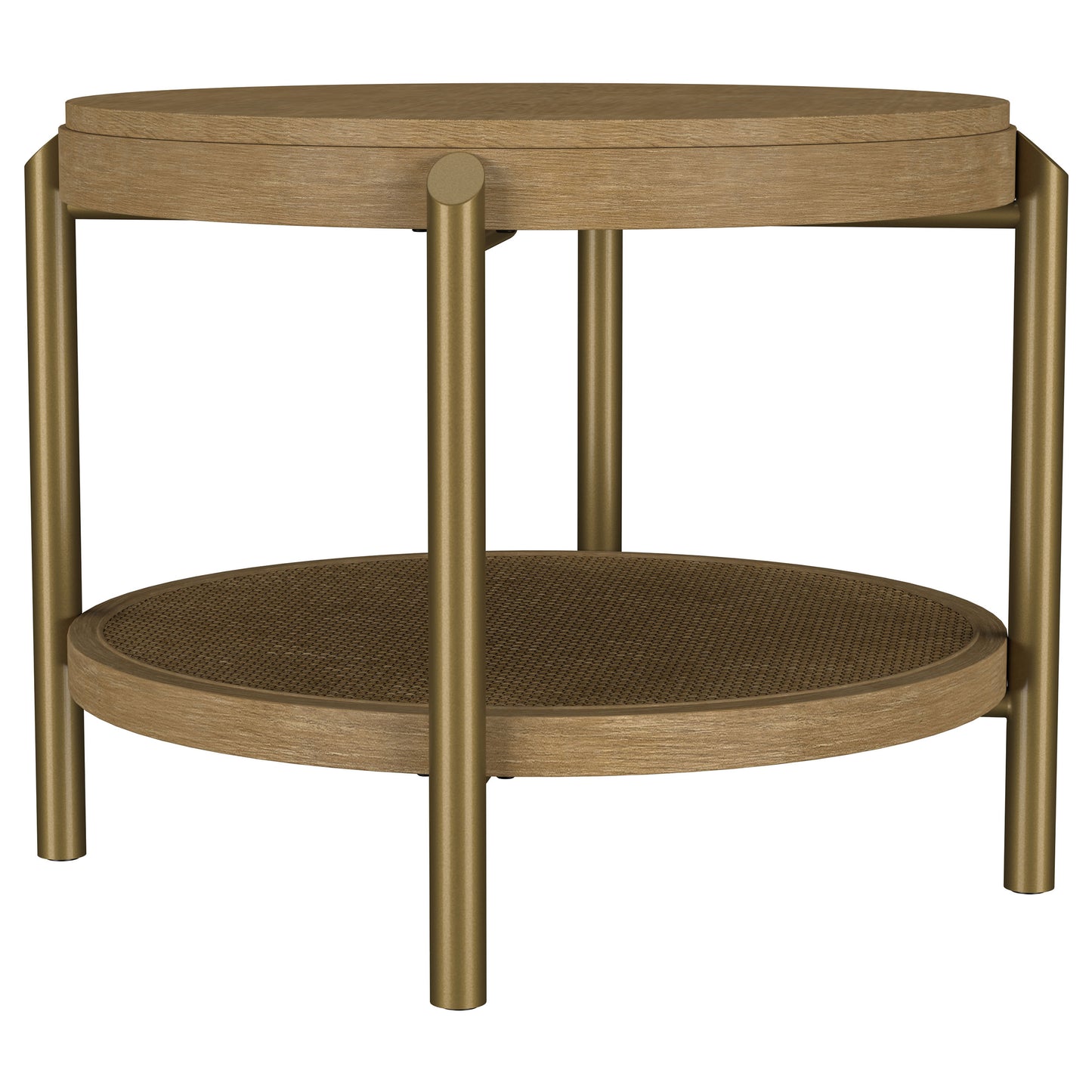 Arini Round End Side Table With Storage Shelf Sand Wash