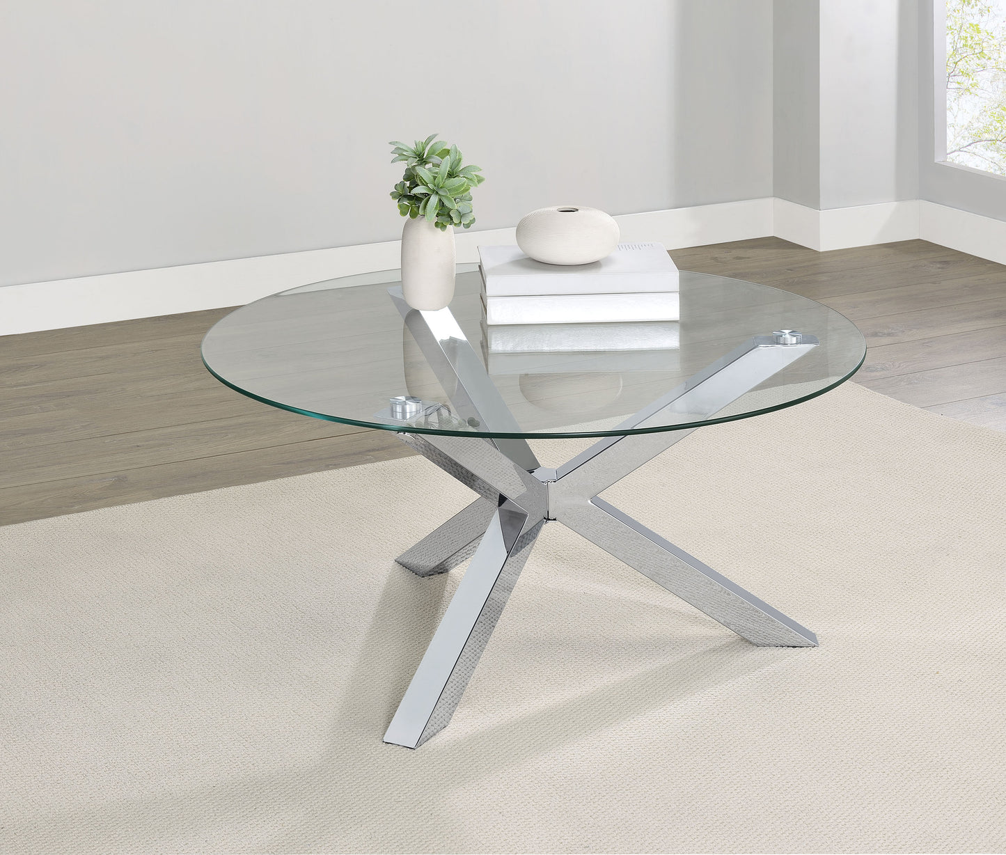 Kenzie Round Tempered Glass Top Cocktail Coffee Table Chrome