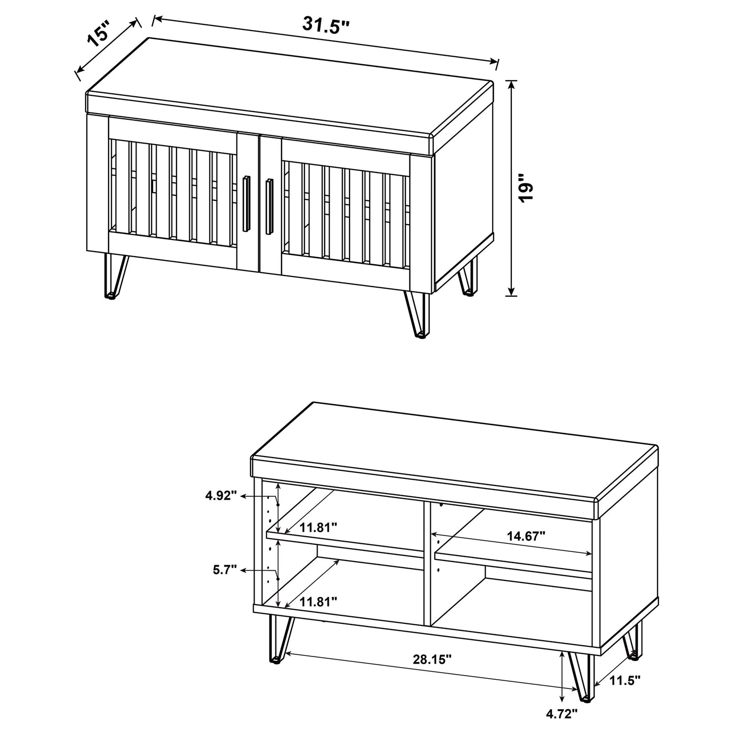 Addie 2-door Padded Entryway Shoe Storage Bench Black