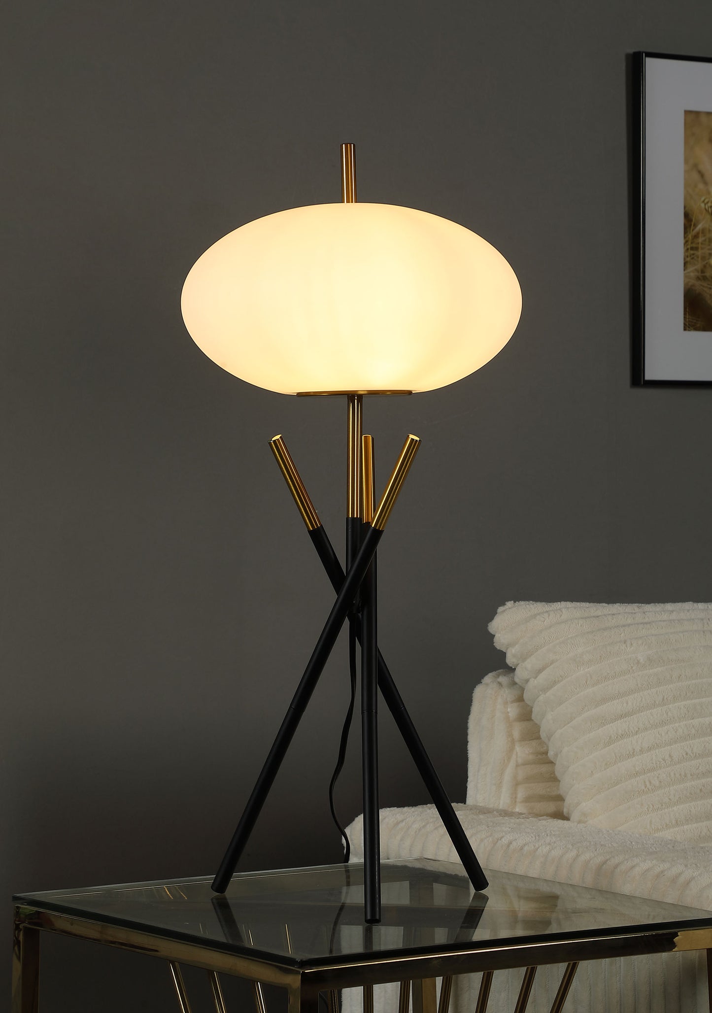 Layton White Orb Shade Tripod Table Lamp Black