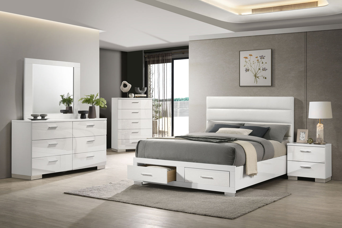 Felicity Eastern King Storage Bed White High Gloss