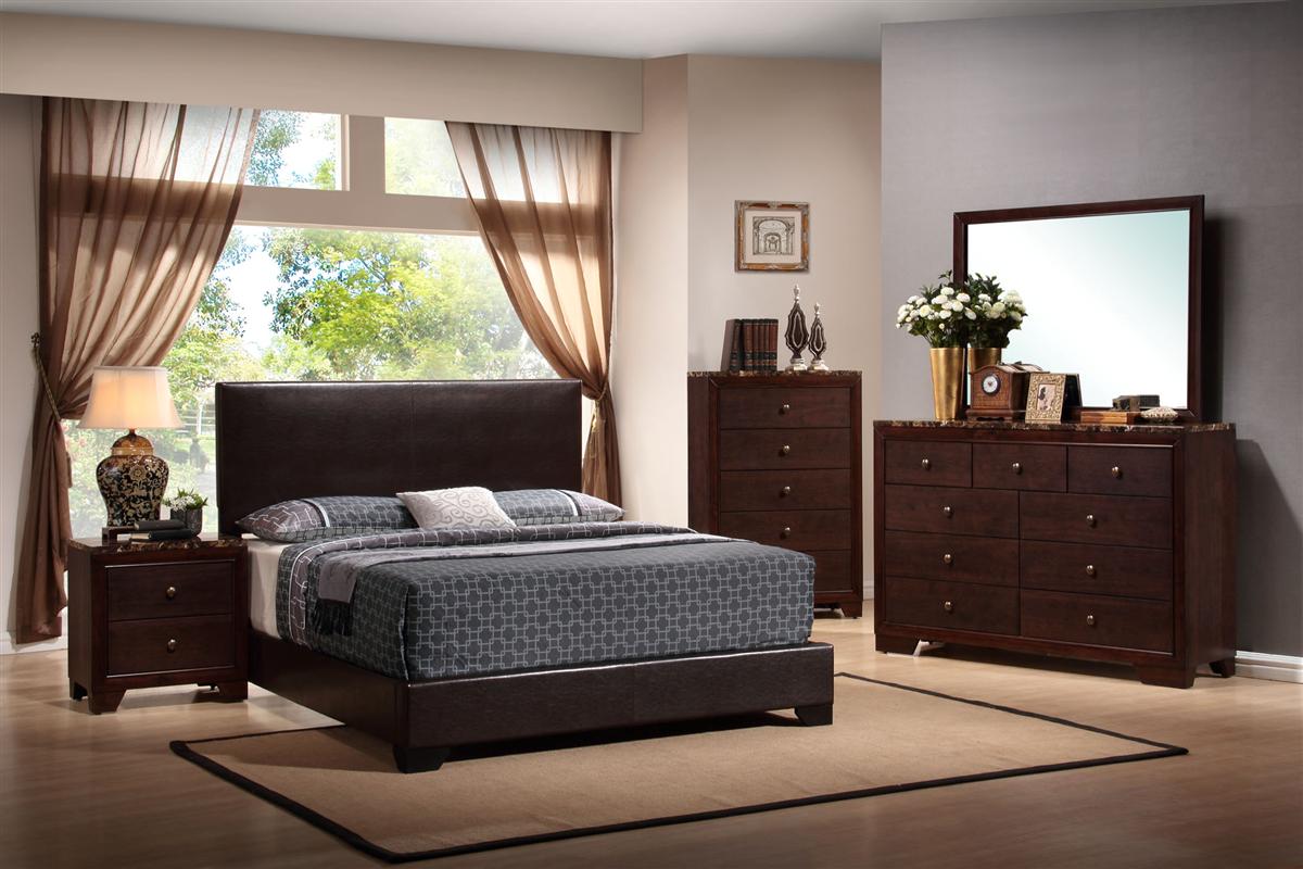 Conner Upholstered Queen Panel Bed Dark Brown