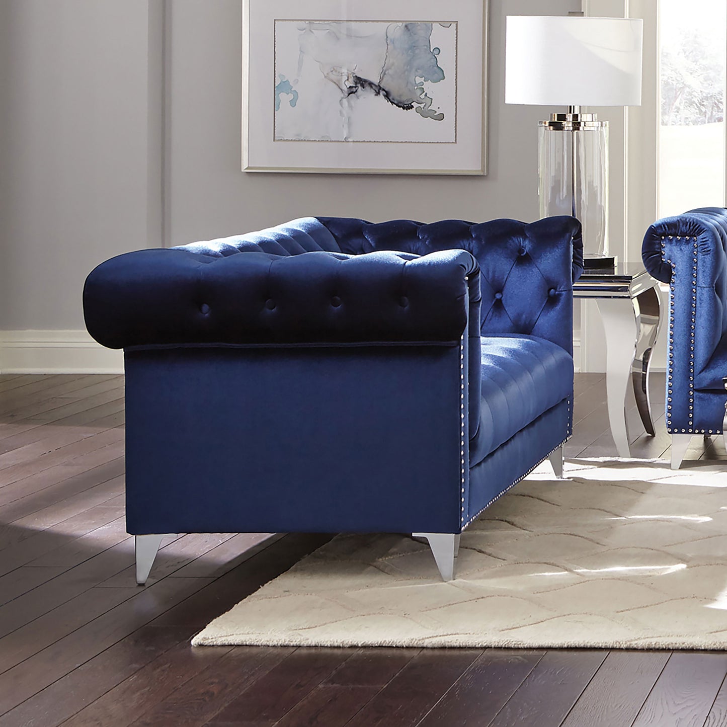 Bleker Upholstered Tuxedo Arm Tufted Loveseat Blue