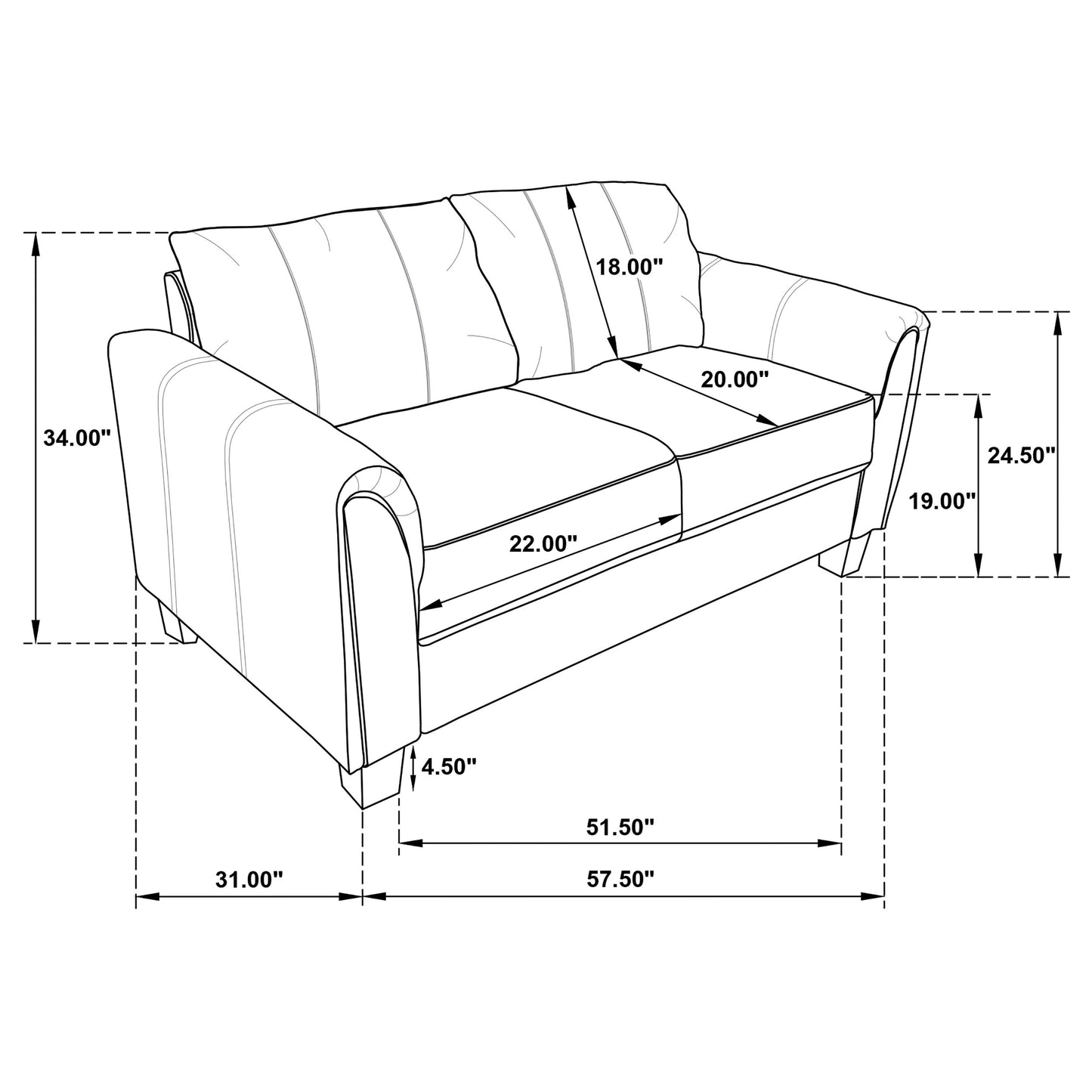 Davis Upholstered Rolled Arm Loveseat Grey