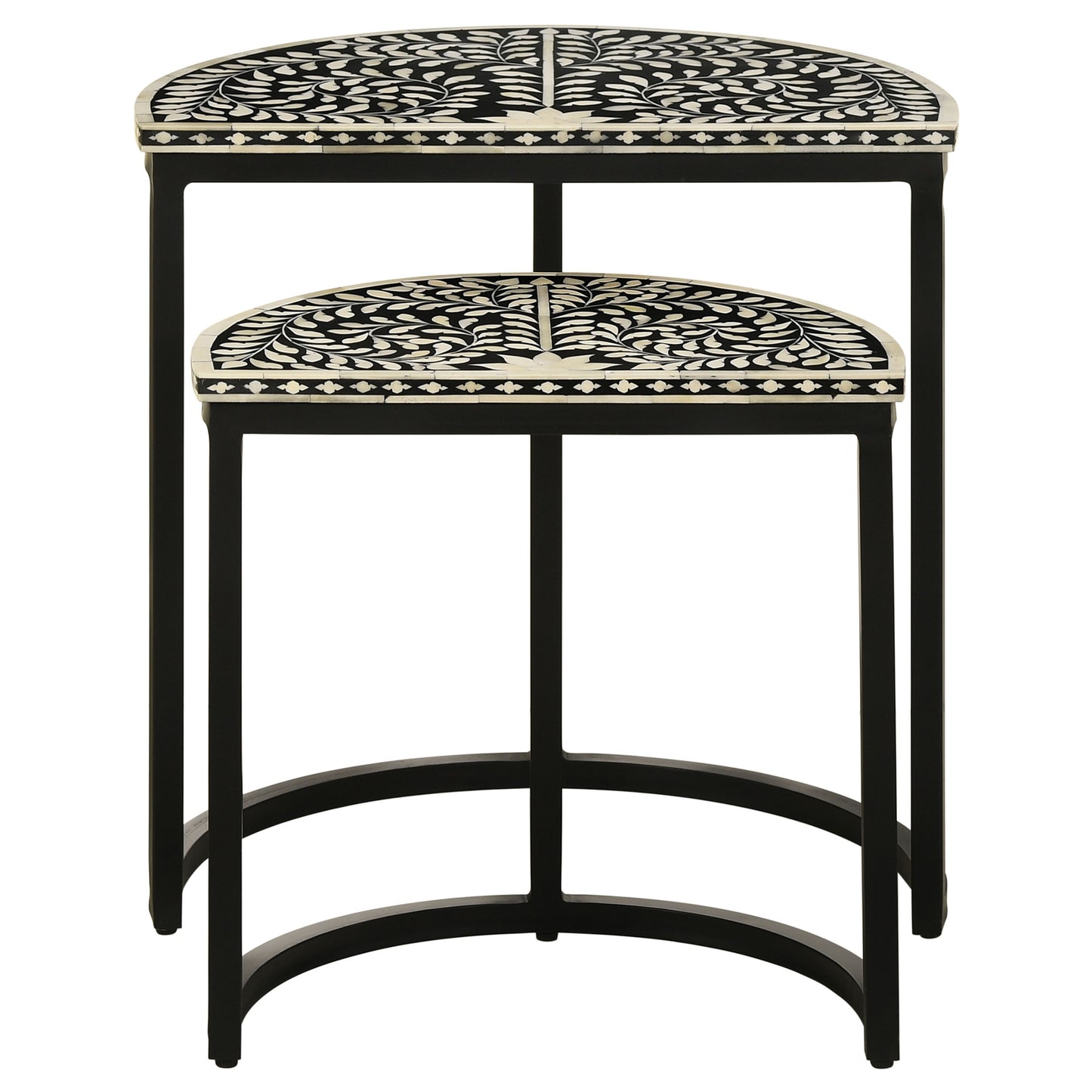 Zakiya 2-piece Demilune Nesting Table Set Black and White