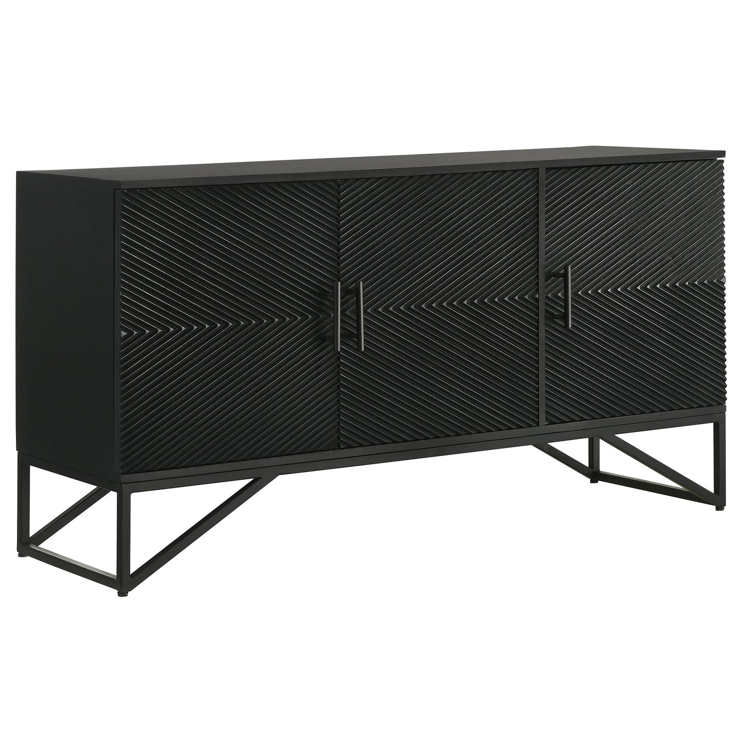 Riddell 3-door Wood Reeding Accent Cabinet Matte Black